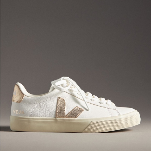 Veja Shoes - VEJA Campo White and Gold Leather Sneakers
